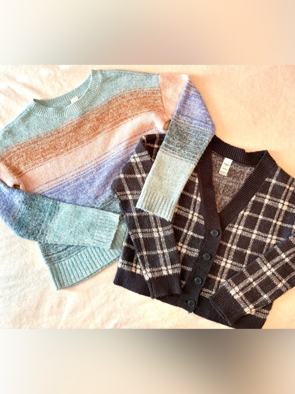 Pastel Striped Crewneck Sweater - Mint Multi & charcoal plaid cardigan